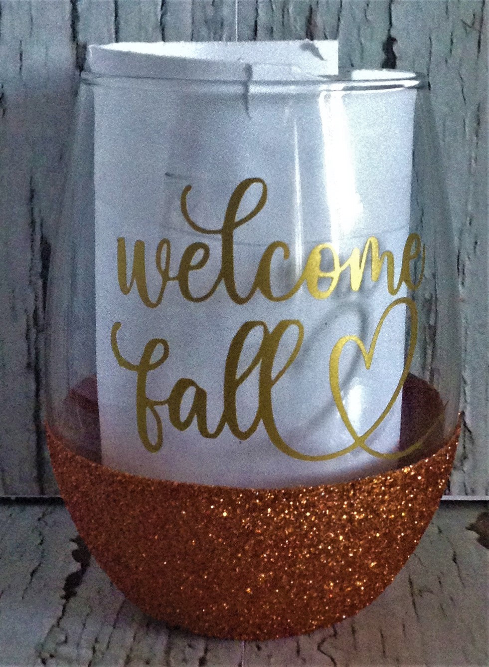 Welcome Fall Glitter Wine Glass